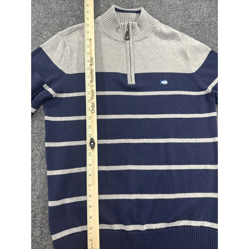 Southern Tide 1/4 Zip Sweater Mens 21” P2P Navy Gray Stripe Skipjack